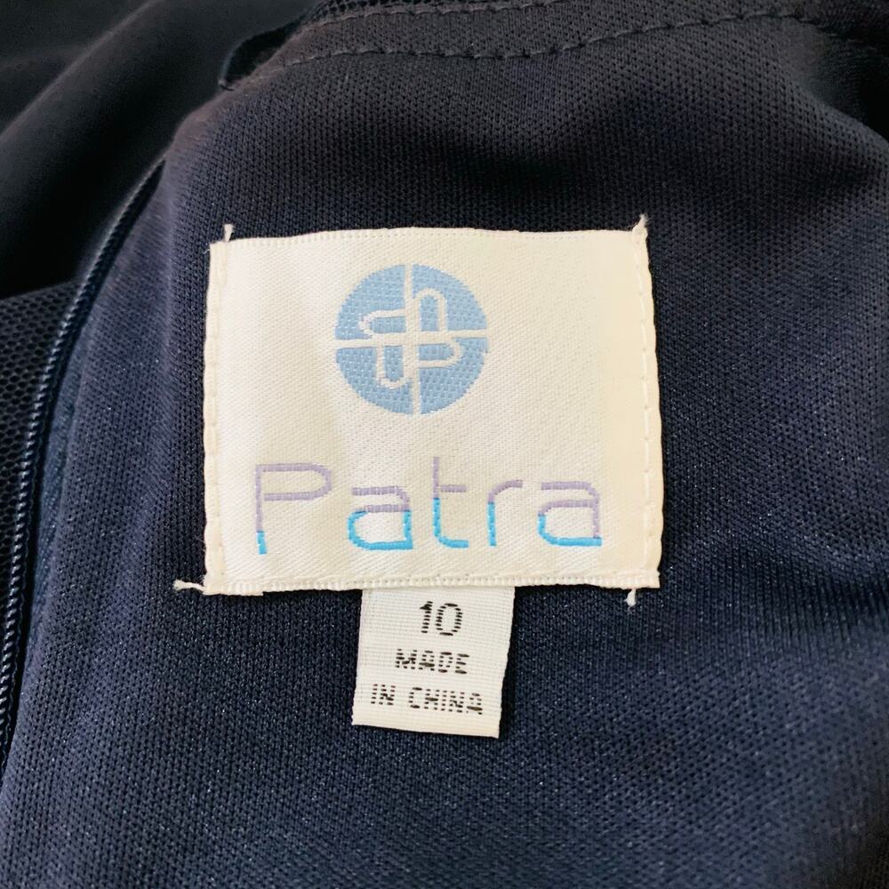 Patra Size 10 Illusion Jeweled Neck Draped Gown Dress Navy Blue Wedding Cocktail - Picture 13 of 14